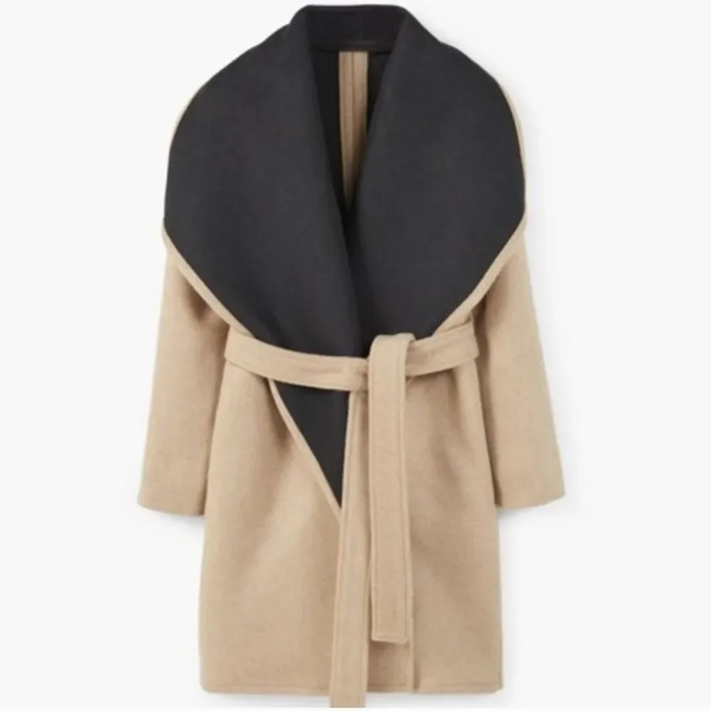MNG Basics Mango Waterfall Wool Blend Belted Coat L Winter Minimalist Outerwear